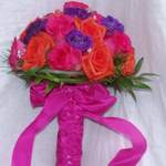 Brides Hand-Tied Bouquet,Orange Neranja & Hot Pink Marina Roses 