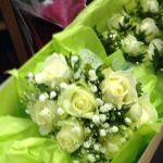 rose, gyp and euc bridesmaids bouquet