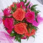 Hand-Tied Bouquet Orange Neranja & Hot Pink Marina Roses.